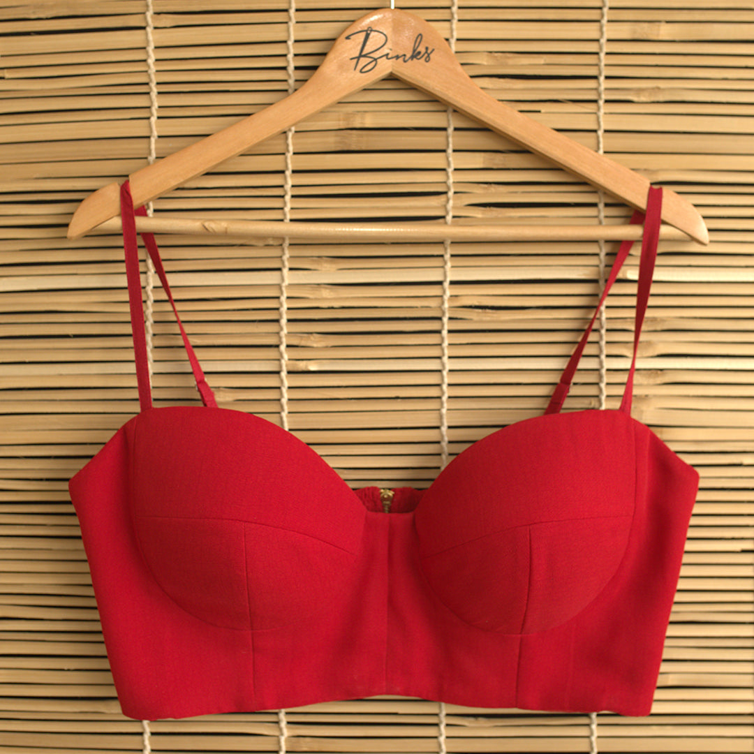 Nargis x Rozaana Saree Blouse, in Red Vegan Silk, featuring sleeveless and sweetheart neckline, made for party & festive.