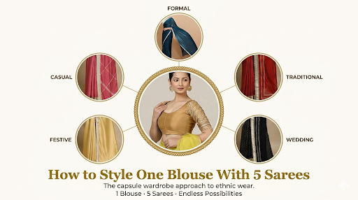 One Blouse With 5 Sarees