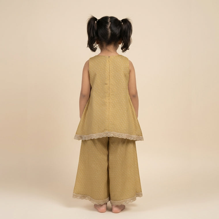 Kitty x Tyohaar | Gold Foil Chandheri Tent Style Kurta & Flared Pant Set