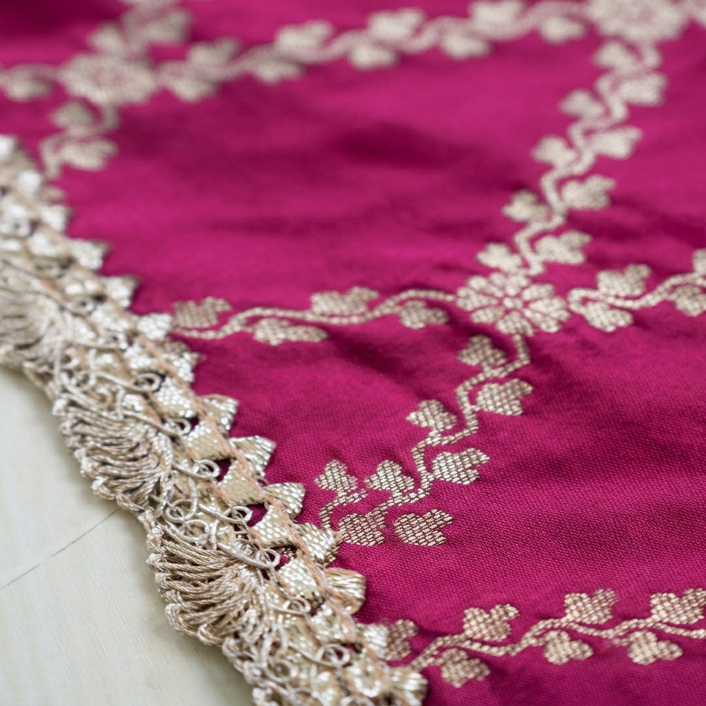 Poppy x Tyohaar | Rosy Pink Vine Mesh Brocade Tent Style Kurta & Flared Pant Set