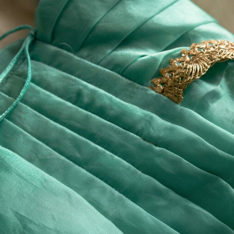 Nureh x Tyohaar | Golden Green Shimmer Tissue Skirt Style Saree