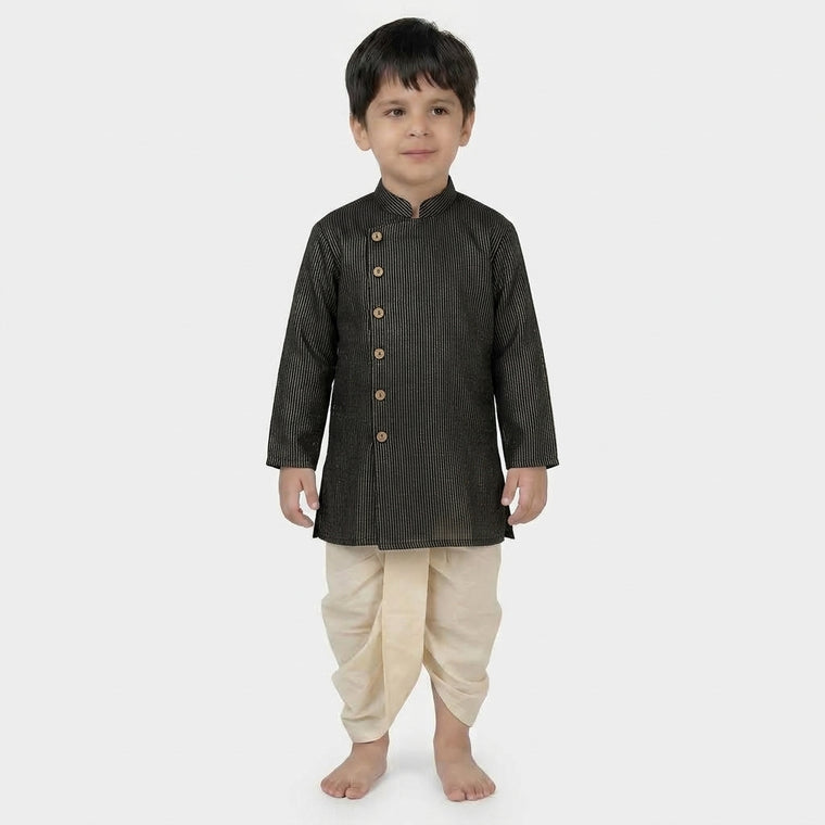 Kairav x Tyohaar | Kurta & Dhoti Pant Set in Black Silver Stripe Cotton & Linen