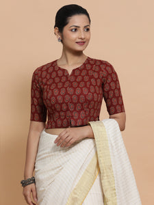 Mishti x Rozaana |   Saree Blouse in Red Mango Block Print Fabric