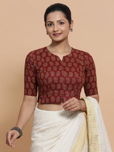 Mishti x Rozaana |   Saree Blouse in Red Mango Block Print Fabric