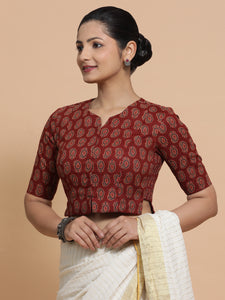 Mishti x Rozaana |   Saree Blouse in Red Mango Block Print Fabric