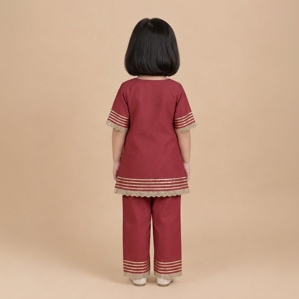Afiya x Tyohaar | Scarlet Red Solid Viscose Straight Kurta & Pant Set