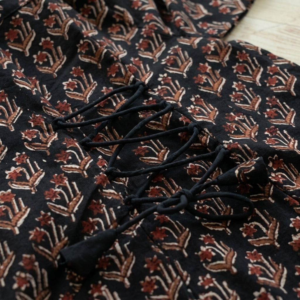 Lilya x Tyohaar | Angrakha-Sharara Set in Midnight Lily Block Print Cotton