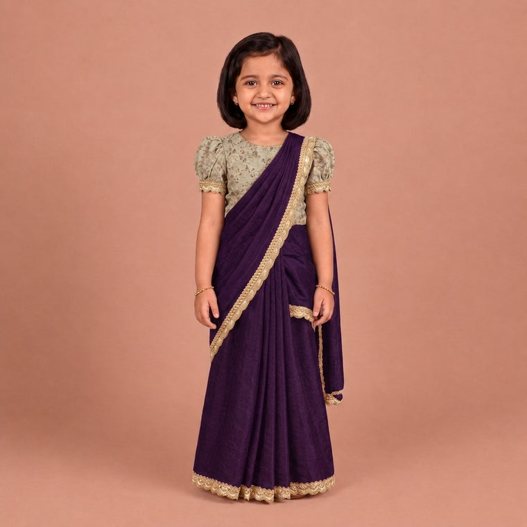 Nureh x Tyohaar | Purple Radiance Shimmer Tissue Skirt Style Saree