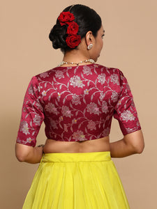 Vani x Tyohaar | Elbow Sleeves Satin Viscose Saree Blouse in Red Meenakari Fabric