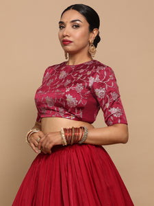 Kavi x Tyohaar | Elbow Sleeves Satin Viscose Saree Blouse in Red Meenakari Fabric