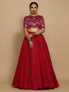 Kavi x Tyohaar | Elbow Sleeves Satin Viscose Saree Blouse in Red Meenakari Fabric