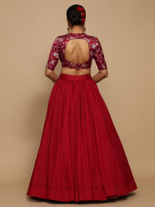 Ridhi x Tyohaar | Elbow Sleeves Satin Viscose Saree Blouse in Red Meenakari Fabric