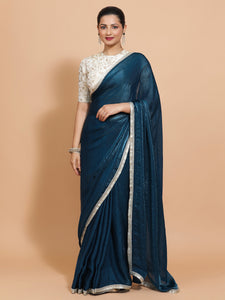 Celina x Tyohaar | Crystal Blue Tissue Ready-to-Wear One Minute Saree