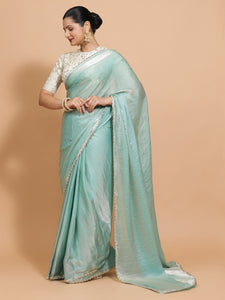 Sophia x Tyohaar | Aqua Sheen Tissue Ready-to-Wear One Minute Saree