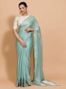 Sophia x Tyohaar | Aqua Sheen Tissue Ready-to-Wear One Minute Saree