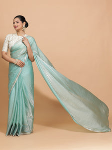 Sophia x Tyohaar | Aqua Sheen Tissue Ready-to-Wear One Minute Saree