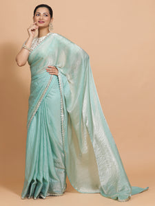 Sophia x Tyohaar | Aqua Sheen Tissue Ready-to-Wear One Minute Saree