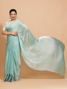 Sophia x Tyohaar | Aqua Sheen Tissue Ready-to-Wear One Minute Saree