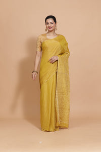 Maheshwari Cotton Silk Mustard Tissue Saree