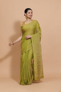 Maheshwari Cotton Silk Green Tissue Saree