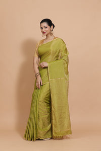 Maheshwari Cotton Silk Green Tissue Saree