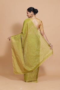 Maheshwari Cotton Silk Green Tissue Saree