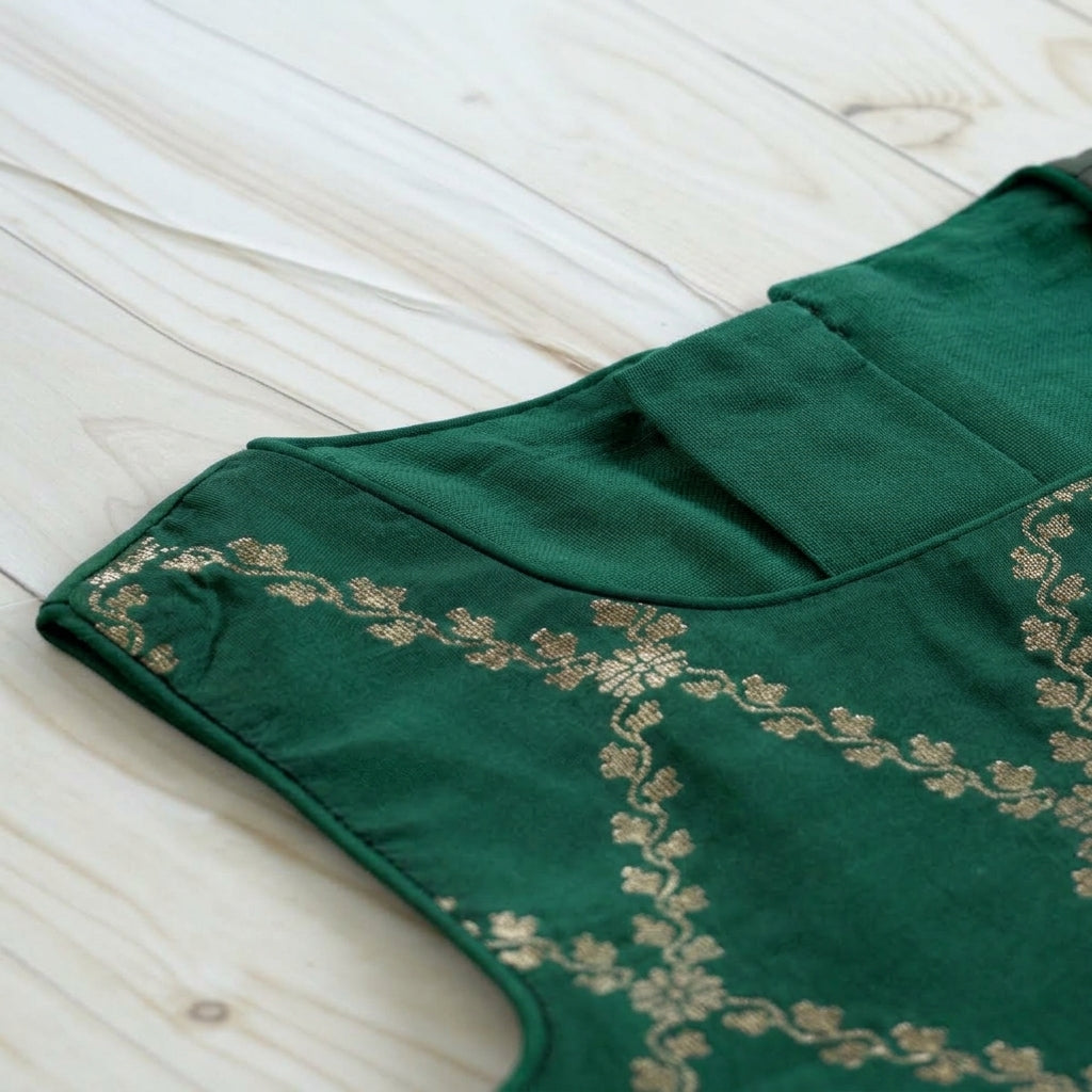 Poppy x Tyohaar | Emerald Green Vine Mesh Brocade Tent Style Kurta & Flared Pant Set
