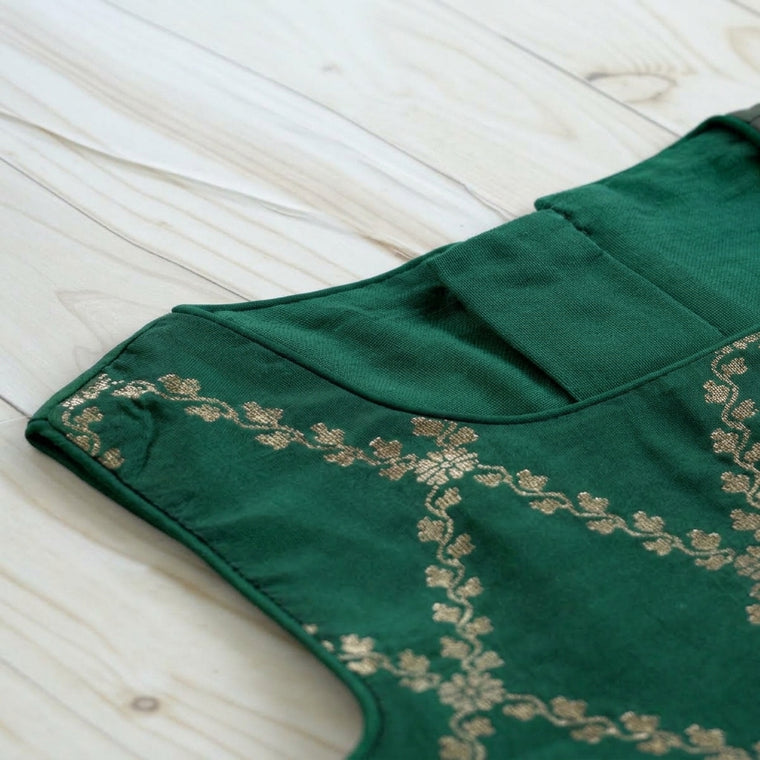 Poppy x Tyohaar | Emerald Green Vine Mesh Brocade Tent Style Kurta & Flared Pant Set