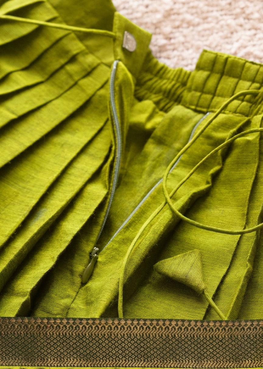 Kani x Tyohaar | Lemon Green Mangalgiri Cotton Pattu Pavadai