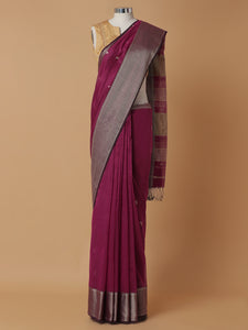 Dark Pink Saree With Woven Butta