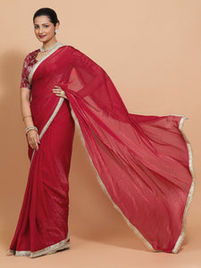 Ruby x Tyohaar | Velvety Red Tissue Ready-to-Wear One Minute Saree