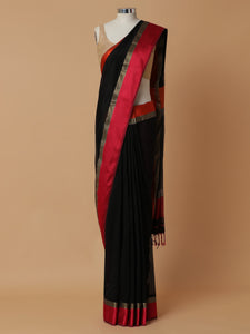 Maheshwari Cotton Silk Black Saree With Ganga-Jamuna Border