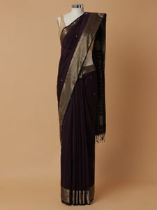 Maheshwari Cotton Silk Deep Violet Saree With Woven Diamond Butta