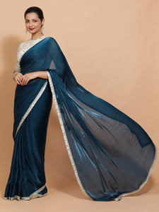 Celina x Tyohaar | Crystal Blue Tissue Ready-to-Wear One Minute Saree