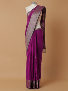 Maheshwari Cotton Silk Deep Purple Saree With Woven Butta