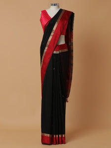 Maheshwari Cotton Silk Black Saree With Woven Butta