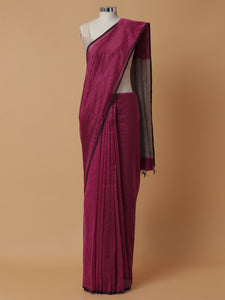 Maheshwari Cotton Silk Pink Striped Saree With Silver Border