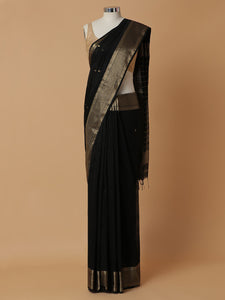 Maheshwari Cotton Silk Black Saree With Woven Diamond Butta