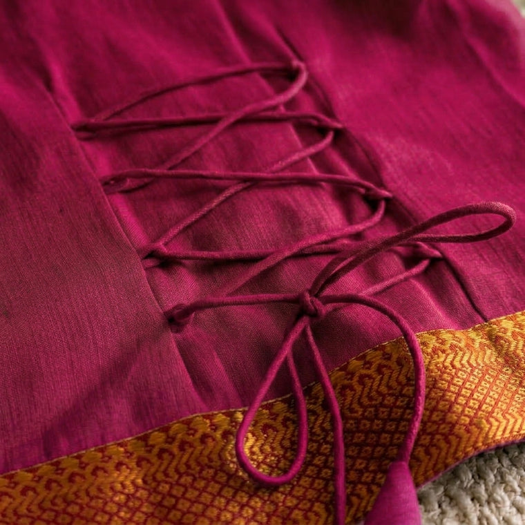 Gungun x Tyohaar | Chilli Red Mangalgiri Cotton Ready-To-Wear Saree