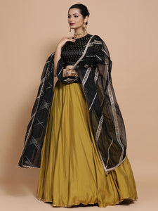 Mihika x Tyohaar | Elbow Sleeves Satin Viscose Saree Blouse in Black Butta Fabric