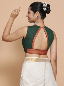 Varsha x Tyohaar | Pure Mangalgiri 100% Cotton Sleeveless Saree Blouse with Designer Back Cutout