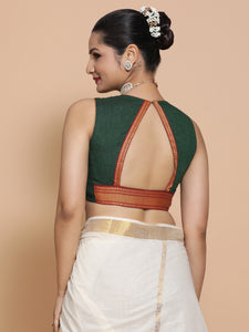 Varsha x Tyohaar | Pure Mangalgiri 100% Cotton Sleeveless Saree Blouse with Designer Back Cutout