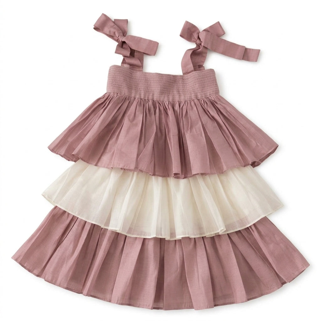 Evie x Tyohaar | Tiered Skirt & Top Set in Lavender Chanderi