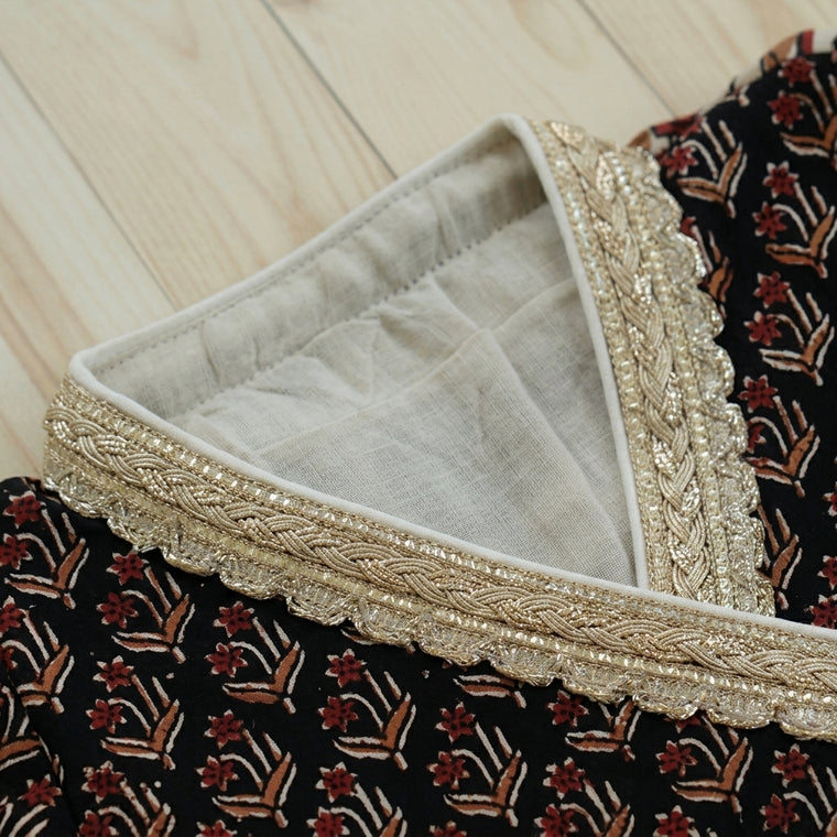Lilya x Tyohaar | Angrakha-Sharara Set in Midnight Lily Block Print Cotton