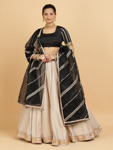 Zainab Aziza 3-Piece Lehenga Set | Oyster Grey Lehenga, Charcoal Black Blouse | With Chandni Black Dupatta