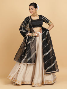 Zainab Aziza 3-Piece Lehenga Set | Oyster Grey Lehenga, Charcoal Black Blouse | With Chandni Black Dupatta