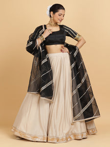 Zainab Aziza 3-Piece Lehenga Set | Oyster Grey Lehenga, Charcoal Black Blouse | With Chandni Black Dupatta