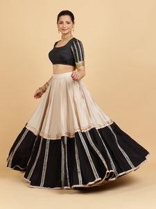 Mastani Aziza 3-Piece Lehenga Set | Grey Black Colour Blocked Lehenga, Charcoal Black Blouse | With Chandni Black Dupatta