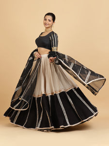 Mastani Aziza 3-Piece Lehenga Set | Grey Black Colour Blocked Lehenga, Charcoal Black Blouse | With Chandni Black Dupatta