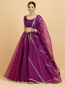 Heer Anisha 4-Pc Lehenga Set x Tyohaar | Purple Lehenga, Purple Blouse with Falak Purple Dupatta and Cancan Skirt